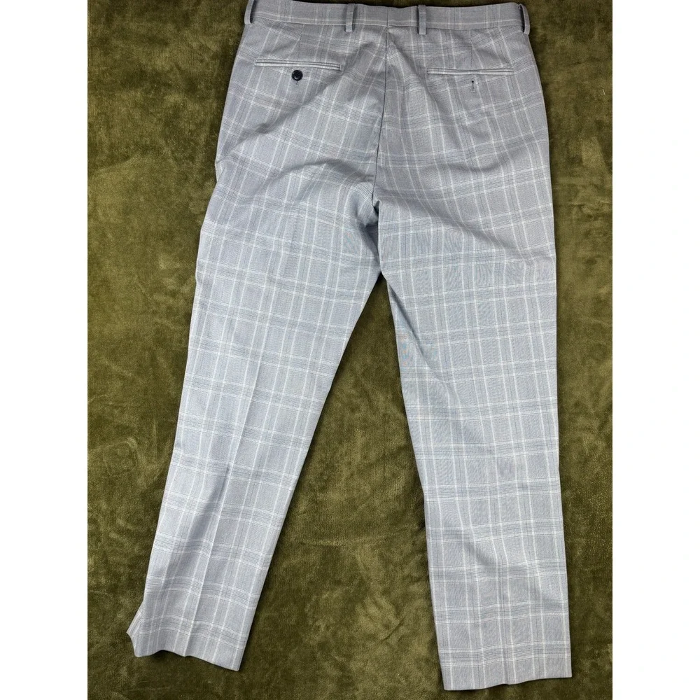 Alfani Slim Fit Dress Pants Mens 33x32 Light Blue Glen Plaid Stretch Trousers